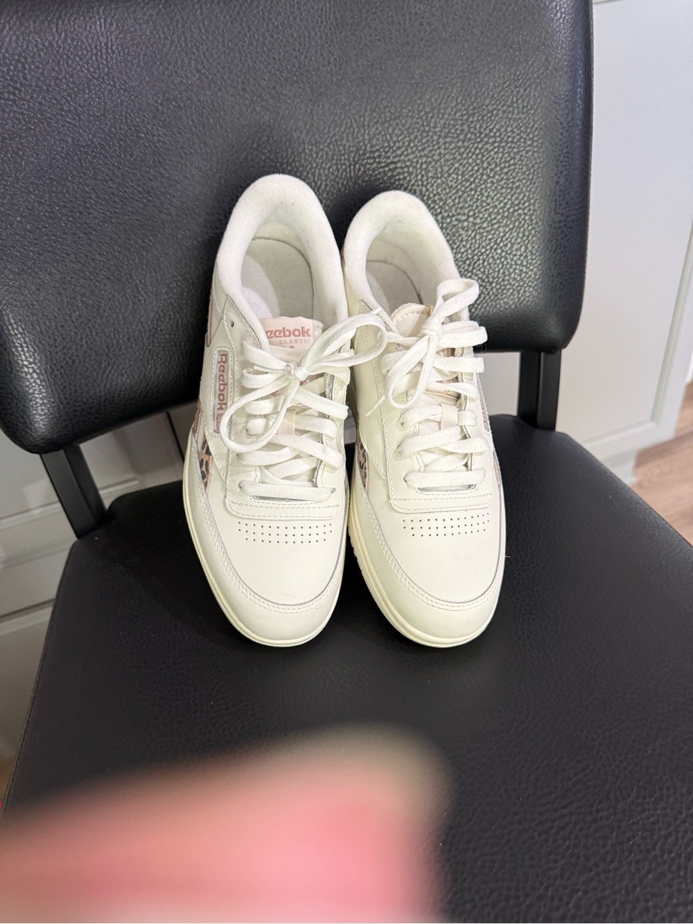 Reebok White Sneakers with Leopard Print Trim - Picture 3 of 7